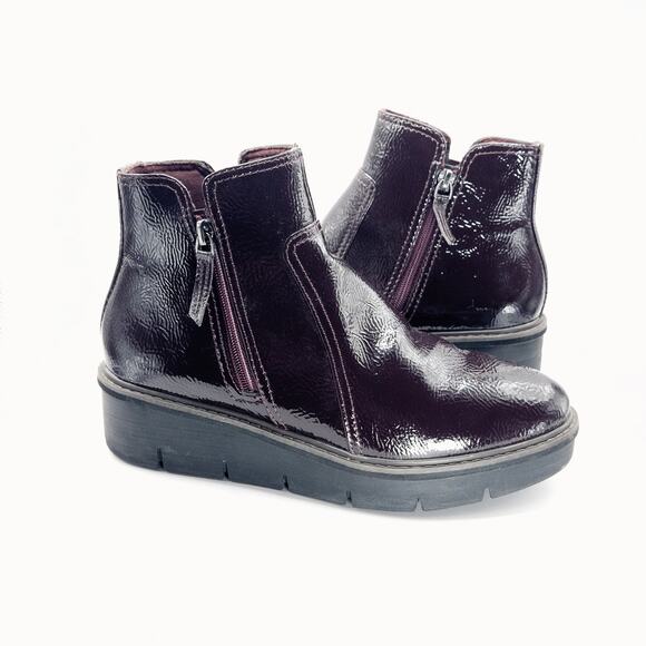 Clarks Shoes - Clarks Women’s Airabell Ankle Boots Patent Leather Zip Wedge Whimsigoth Sz 8